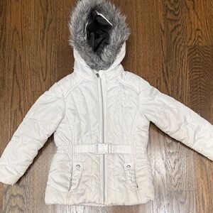 Rothschild Cream Puffer Jacket with Faux Fur Trim